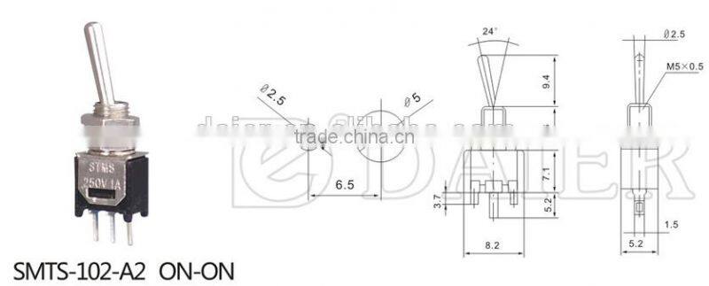 SMTS-102-A2 PC terminal ON-ON 3 pin toggle switch