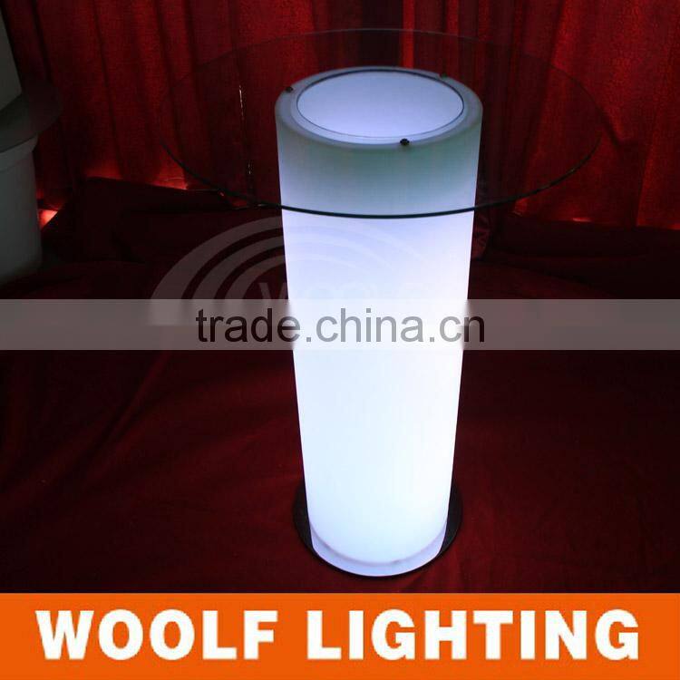 Fashionable Design Sense Outdoor and Home Decorative Lighting LED Pillar Glass Table with Stainless Steel Leg