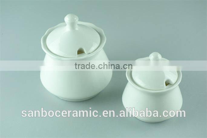 Ceramic white sugar jar pot, creamer and sugar honey bowl 2 PCS set, small and big size