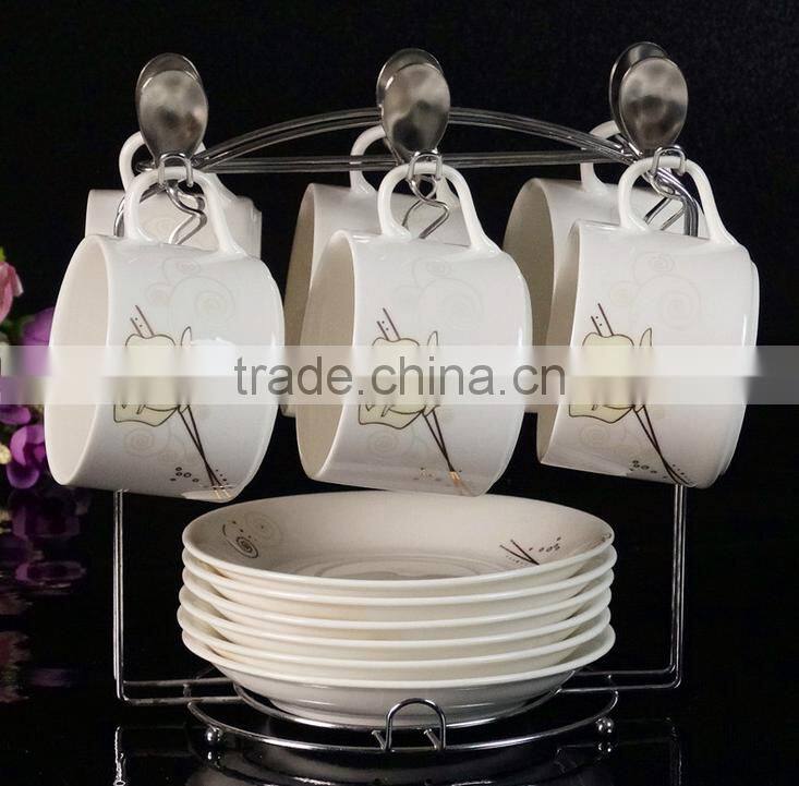 Ceramic golden coffee cup set with metal