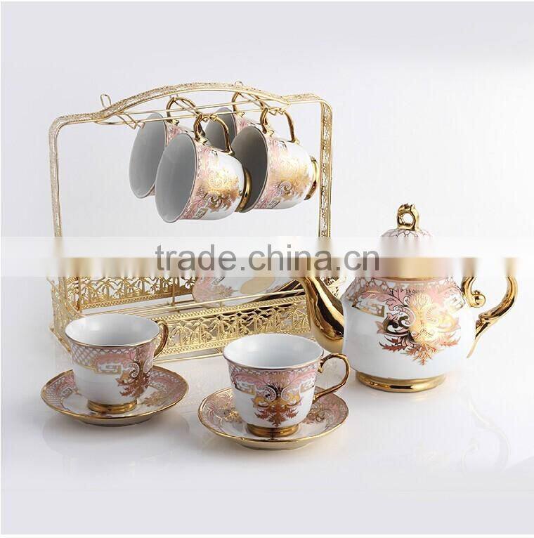 Euro Style Personalized royal electroplate gold fine porcelain coffee tea set
