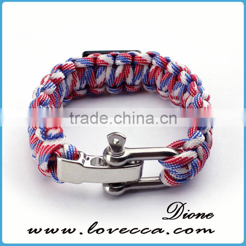 Outdoor hiking American Flag Metal Tag Shackle Buckle Survival Paracord Bracelet
