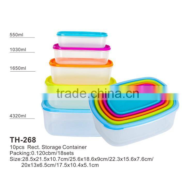 5pcs reusable plastic storage conatiner sqyare shape tianhong plastic factory