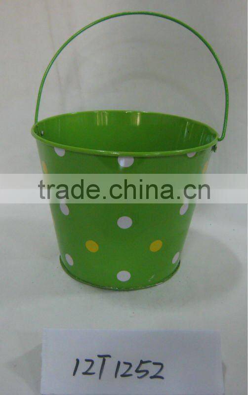 Tin Flower pot with handle printing finished round shape