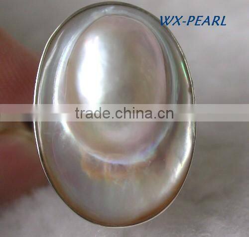fashion lady pearl ring silver golden ring tahitian pearl ring