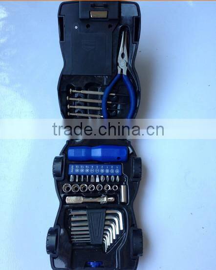 Promotional car shape 34pcs hand tools set/kit with LED light torch