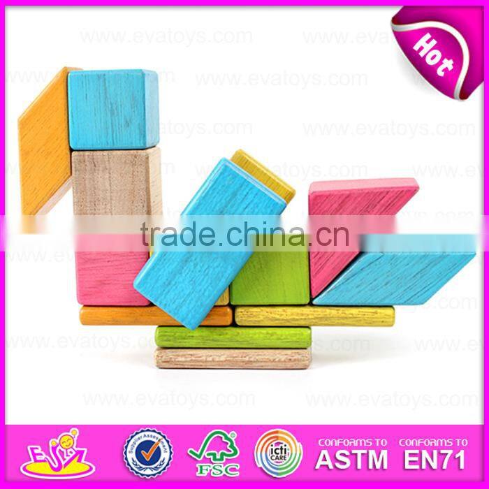 New arrival 18PCS DIY wooden puzzle 4D toy,Colorful and Non-toxic wooden diy block toy wholesale W03B047