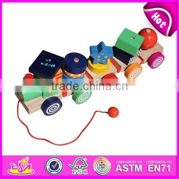 2015 Colorful wooden toy blocks train for kids,Fashionable children 18PCS Wooden toy train,Lovely Baby Wooden Toy Train W05C014