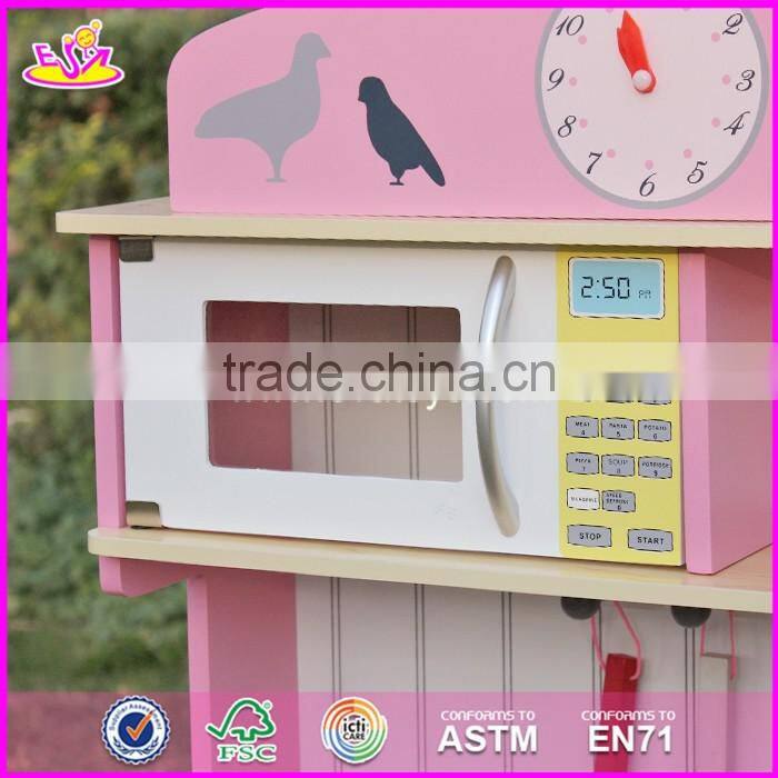 2017 New design kids pretend play pink wooden kitchen toy W10C238