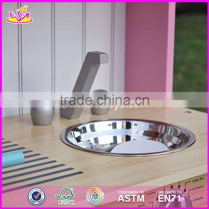 2017 New design kids pretend play pink wooden kitchen toy W10C238