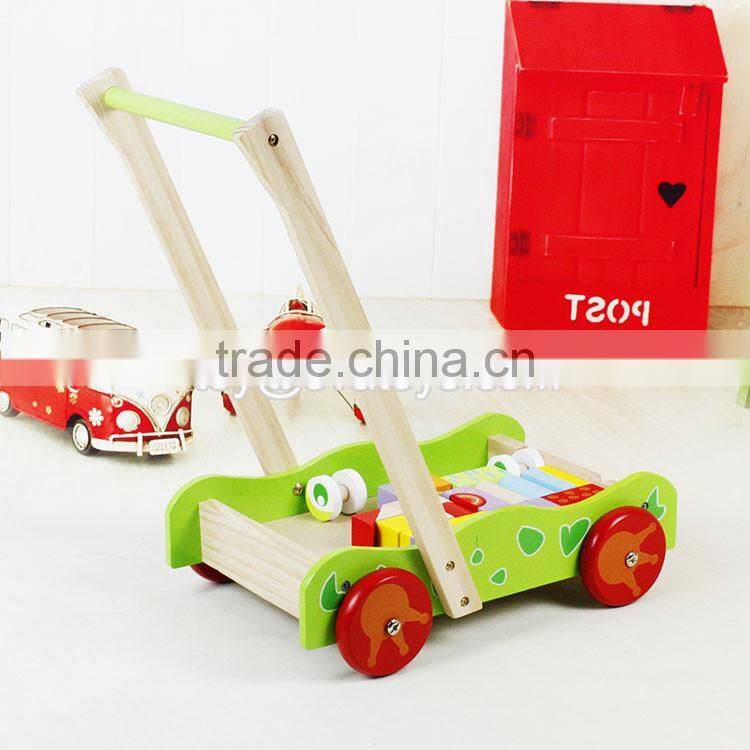 wholesale educational wooden baby activity walker funny toys wooden baby activity walker with building blocks W16E076