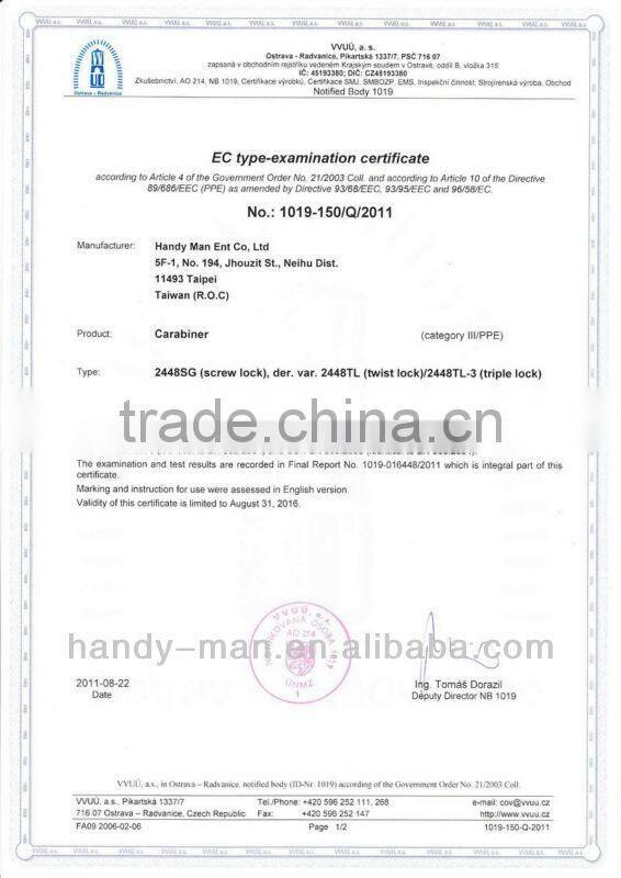 With CE EN362 Certification Steel Classic D Type Quicklock Carabiner