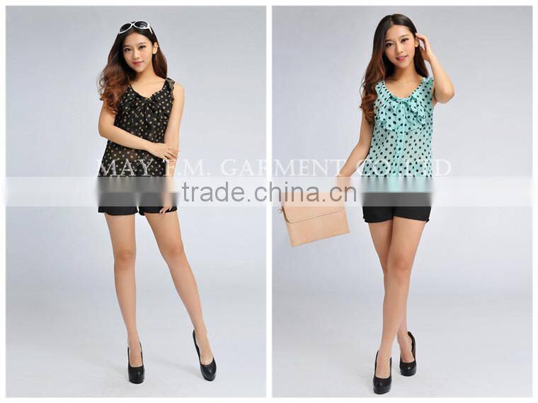 fashion butterfly sleeve polka dots pattern chiffon blouse MOQ 1 piece