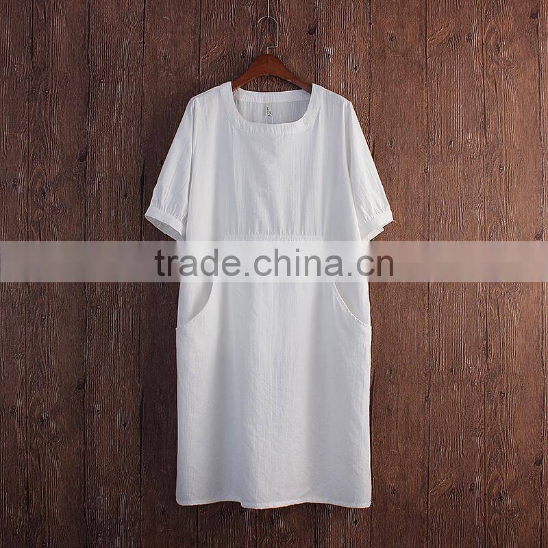Hospital gown with round collar wear cotton and linen dress striped short sleeve in summer patient clothes for girl women