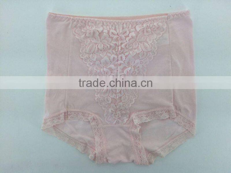 Hot sale !!! 2015 New Arrival Light Pink Color Briefs With Lace Big Size Women Mommy Pants