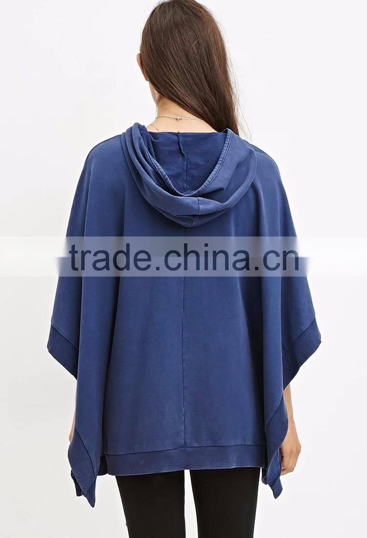 2016 Factory New Lady Knit Hooded French Terry Poncho