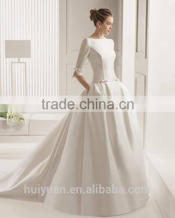 cinderella real sample train satin wedding dress with sleeves