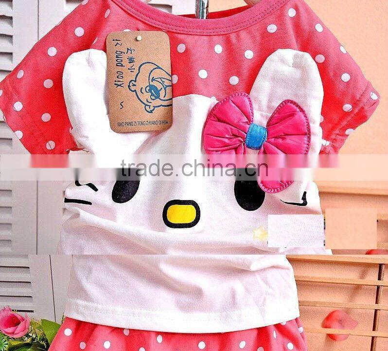 Hot selling summer baby girl clothes set cartoon batwing tees+shorts 2 pcs set chidlren's suit Hello Kitty tracksuit