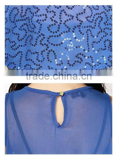 Sequined Navy Elegant Ladies Casual Tops Blouses 2015