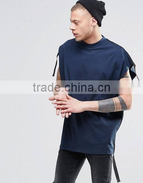 Custom men fashion super oversized sleeveless heavyweight jersey t-shirt with taping