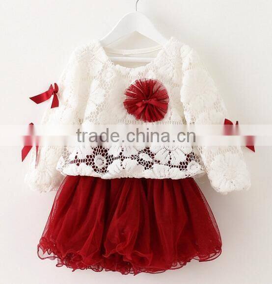 Top quality baby girls dress cheap long sleeve children princess lace top dress