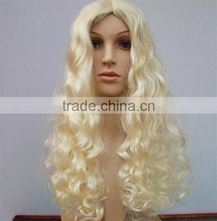 Wholesale Long Wave Heat Resistant Fiber Hair Side Part Blonde Synthetic Lace Front Halloween Wig