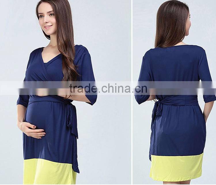 Hit color Maternity Summer Outlet Dress Atheleisure Nursing Clothing Loose and Comfortable Hide Breastfeeding Opening Skirts