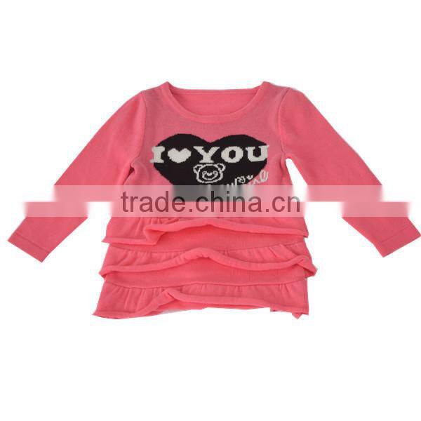 Lovely girl's jacquard ruffle edged pullover sweater
