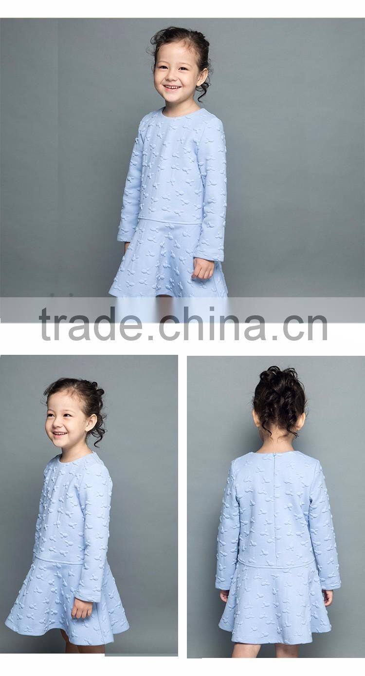 2017 Spring Girls Party Frock With Embossed Pattern Children Cotton Dresses