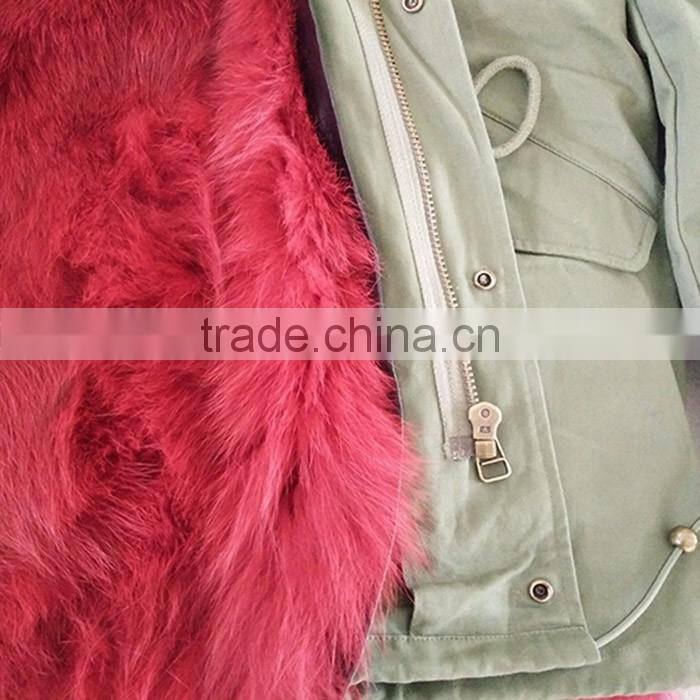Myfur Newest Factory Price Cotton Army Green Fur Parka Jacket with Real Fox Fur Lining