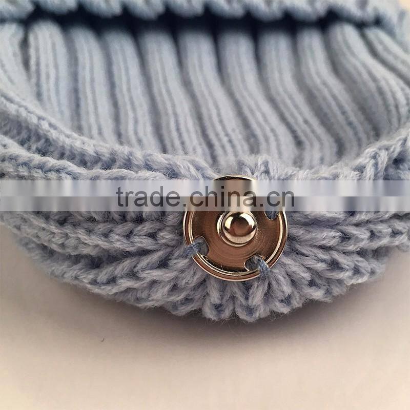 Myfur Wholesale Raccoon Fur Pom Pom Adult Couple Knitting Beanie in Sky Blue