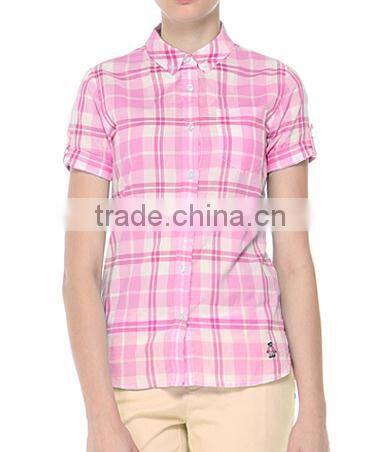 custom women plaids short sleeve shirt