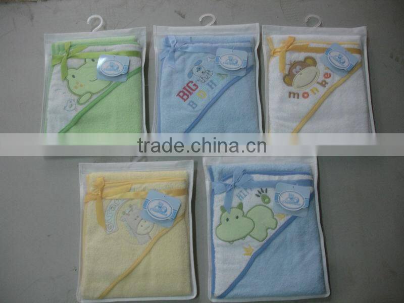 100% cotton terry baby wrap towel with animal embroidery