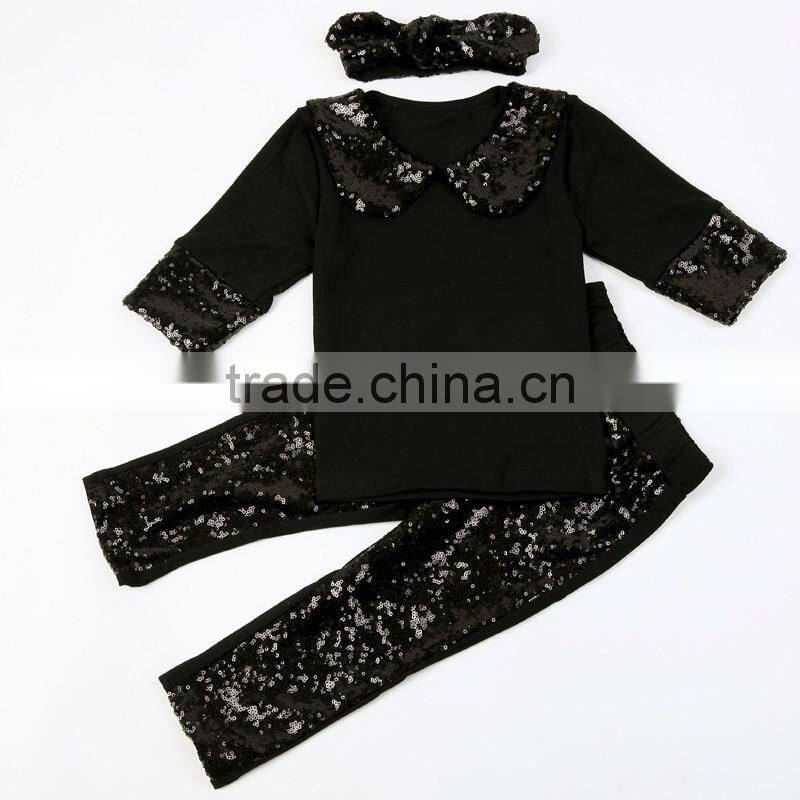 Hot Sales Sequin Toddler Girls Clothing Sets With Headband Fall 2016