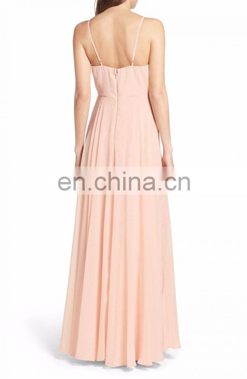 Elegant Spaghetti Strap Long Chiffon Surplice Sexy Evening Dress Women