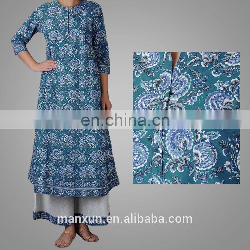 Muslim New Popular Floral Printing Abaya Loose Cosy Half Sleeve Malayu Wholesale Fashion Baju Kurung