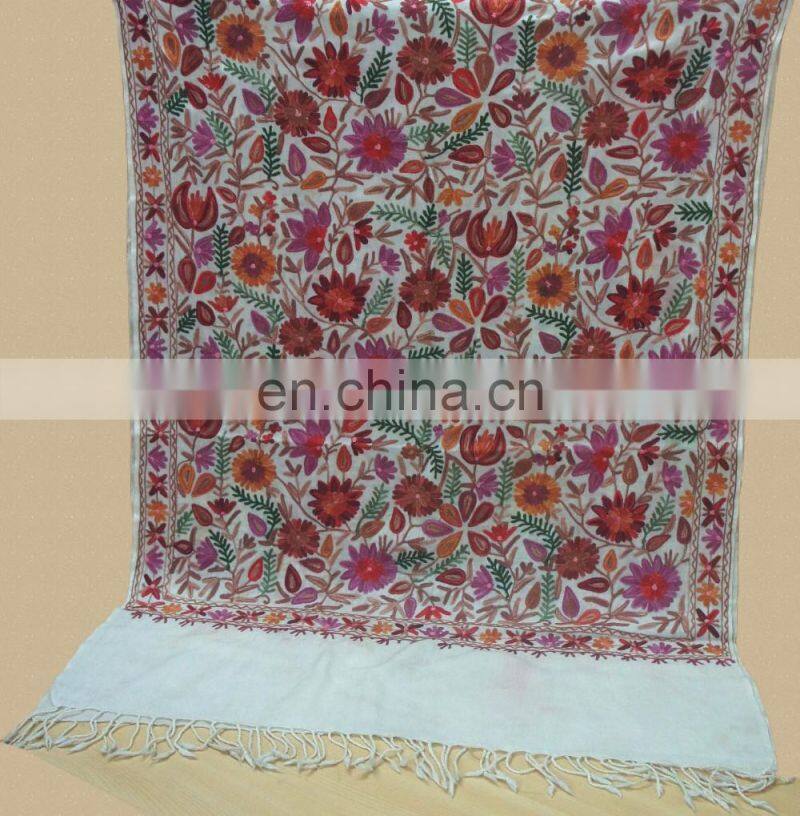 Wool Pashmina shawl with fancy wool embroidery