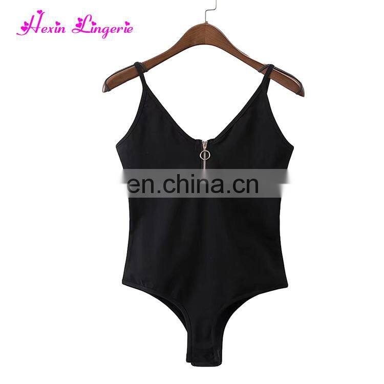 Black zipper v neck plus size romper short womens jumpsuits sexy bodycon
