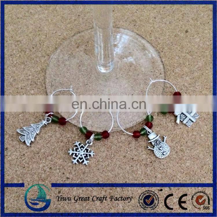 Christmas Wine Glass Charms - Clear Quartz with Festive Red and Silver Beads