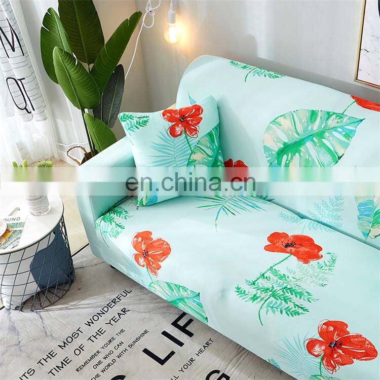Green Flower Stretch Sofa Slipcover Polyester Spandex Fabric Couch Covers Sofa Furniture Protector (2 Seat)