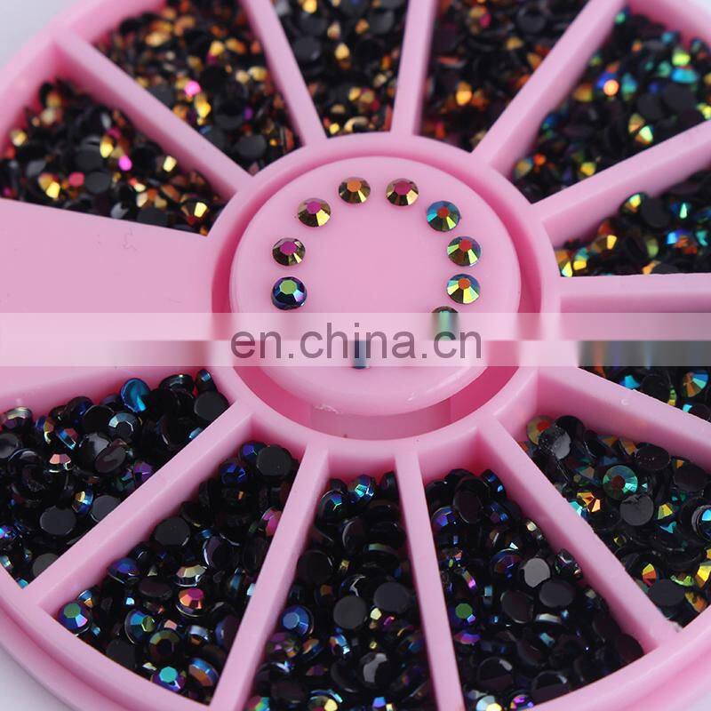 1 Box Black Shiny Nail Rhinestones 3D Art Decorations in Wheel Flat Bottom Manicure DIY Accessories