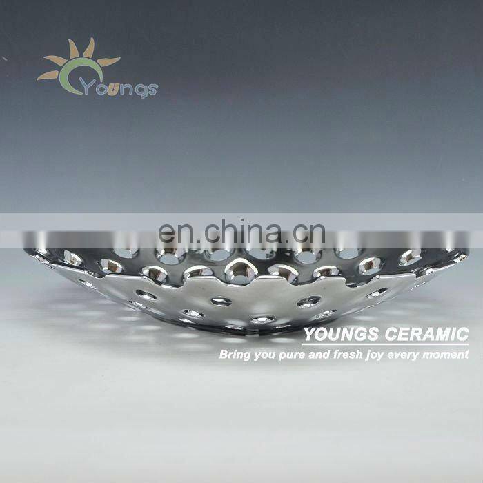 Jingdezhen Ceramic Hand Painted Crafts Silver Plating Heart Shape Fruit Plate