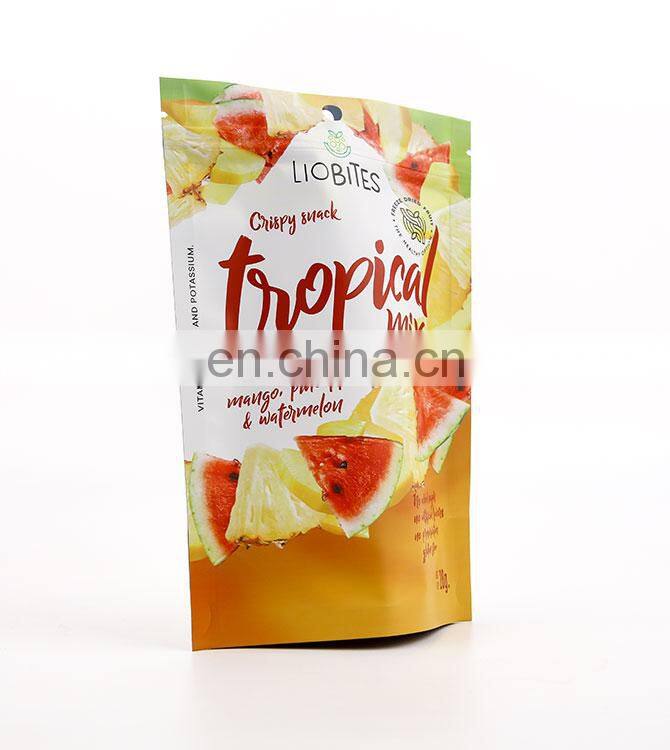 Mylar bags custom printed dried mango snack food matt window zipper packaging pouch