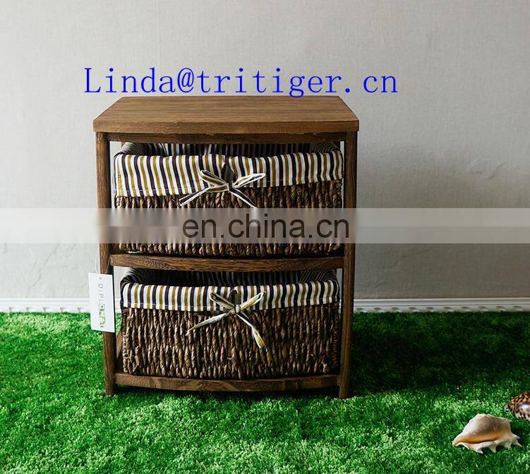 living room furniture solid wood storage cabinet chest with wicker willow basket drawers