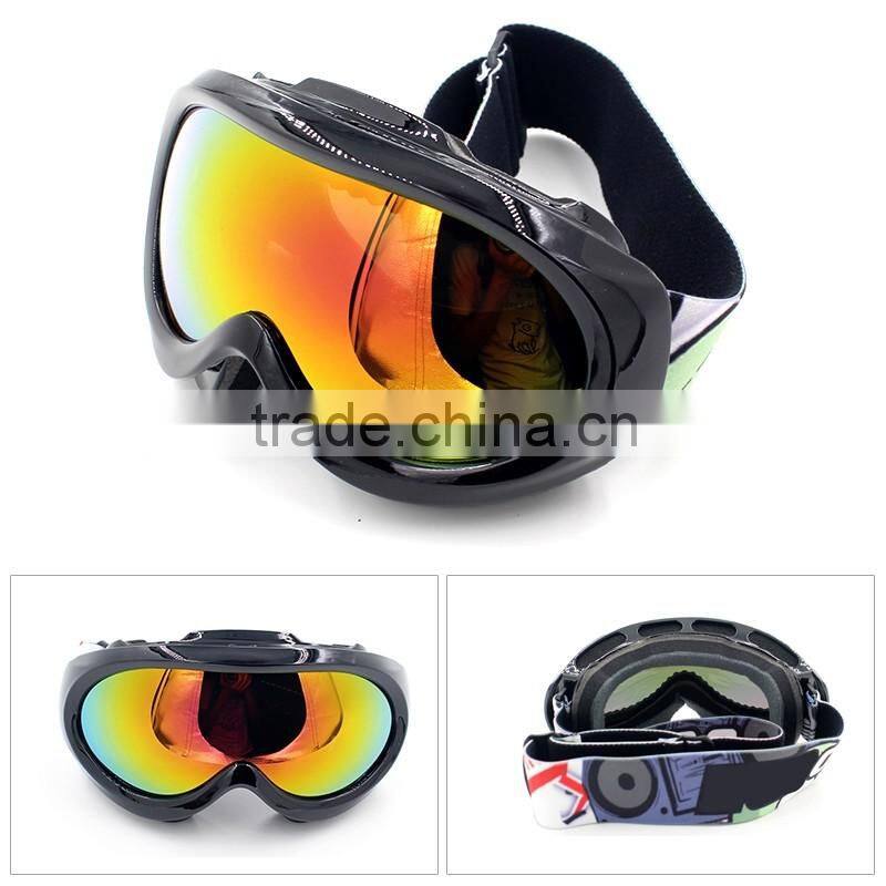 Black TPU frame PC dual anti fog lens snow goggles fashion sport racing ski glasses