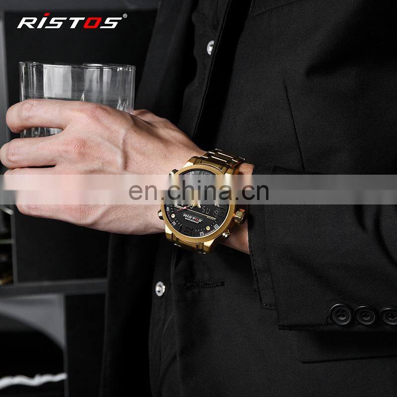 RISTOS Watch Fashion Quartz Chronograph Watches Luxury Brand Stainless Steel Water Resistant 3ATM Watches Men RISTOS 9338
