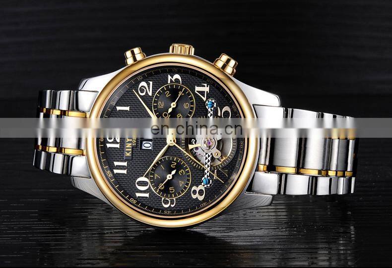 KINYUED J013 New Sporty Men Gold Watch Mechanical Men's Hand Watch Stainless Steel Auto Day Watch