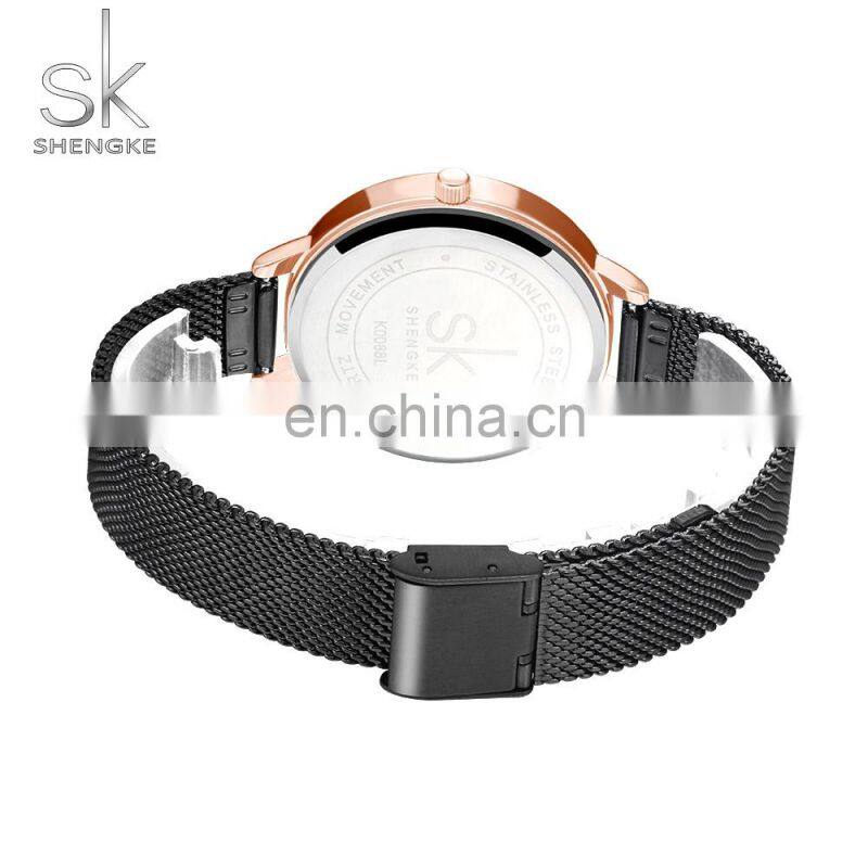 SHENGKE Black Plated Jewelry Watch Sets Dazzling Diamond Earing Necklace Accessories Gift Watches Sets Ladies Watch Luxury