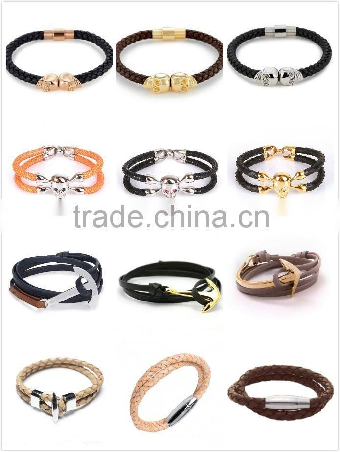 High Quality Fashion Jewelry PU Leather Bracelet Men Anchor Bracelets for Women Best Friend Gift