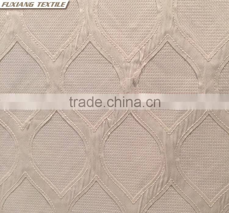 100% Polyester faux linen geometric embroidered window curtain fabric